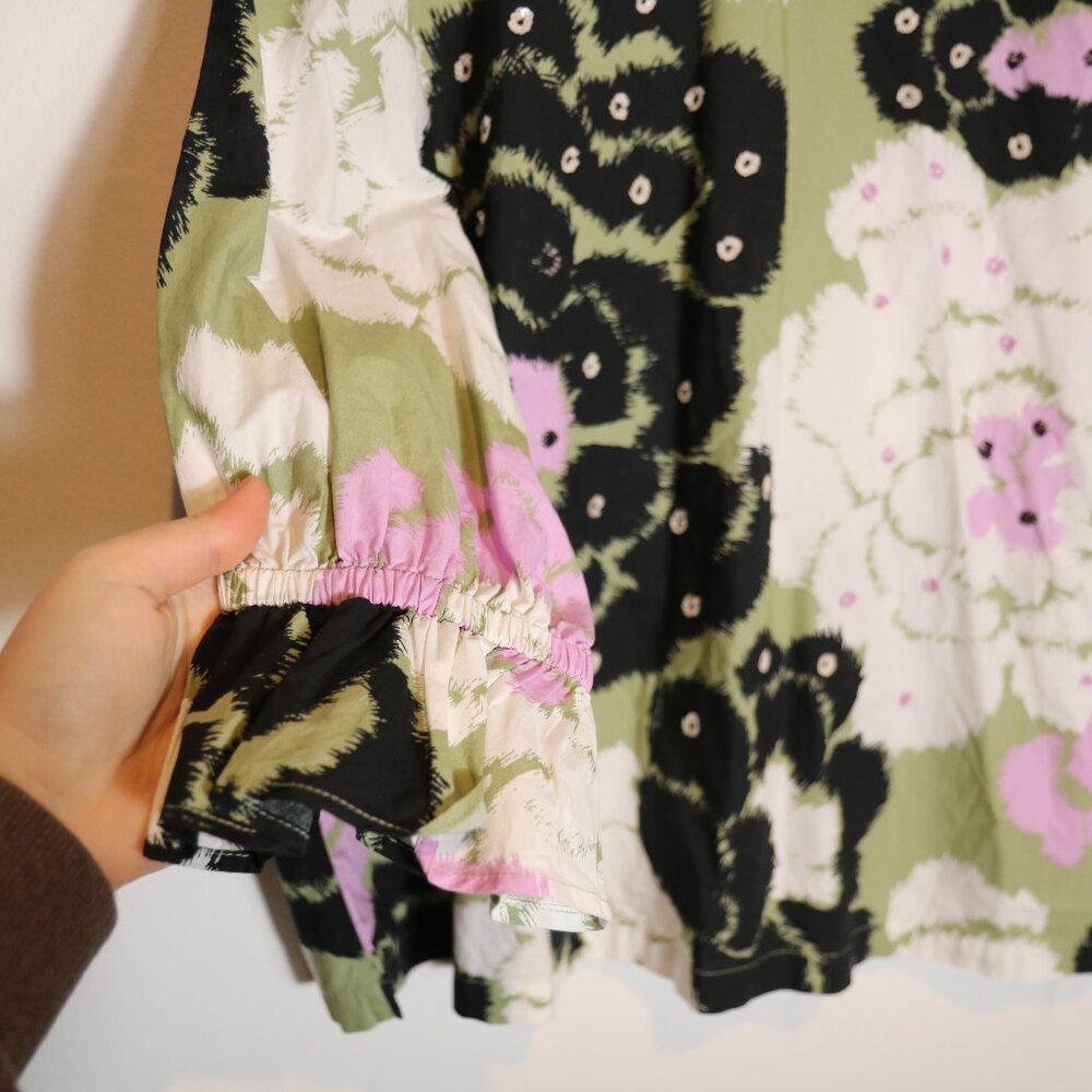 Essentiel Antwerp Fulberry Khaki Lilac Puff Sleeve Floral Blouse XS Preppy Artsy - Picture 5 of 10